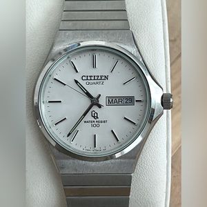 Citizen Men’s Watch Vintage White Dial Stainless Bracelet Day Date Window Rare